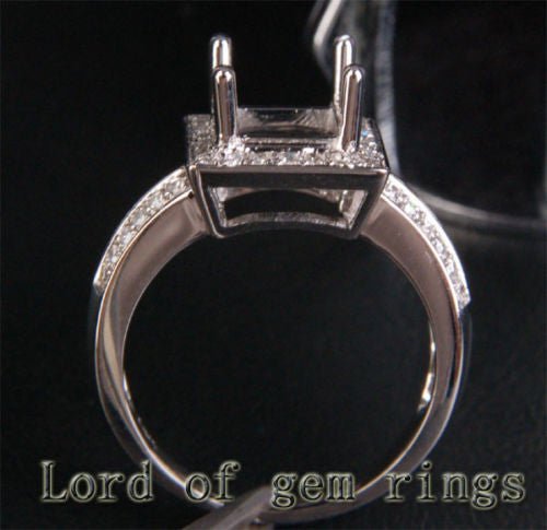 Diamond Engagement Semi Mount Ring 14K White Gold Setting Asscher 6mm - Lord of Gem Rings