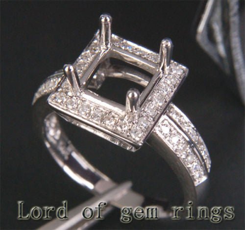 Diamond Engagement Semi Mount Ring 14K White Gold Setting Asscher 6mm - Lord of Gem Rings