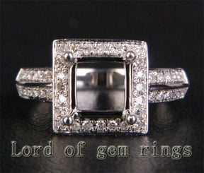 Diamond Engagement Semi Mount Ring 14K White Gold Setting Asscher 6mm - Lord of Gem Rings