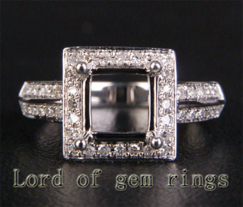Diamond Engagement Semi Mount Ring 14K White Gold Setting Asscher 6mm