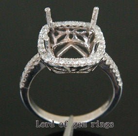Diamond Engagement Semi Mount Ring 14K White Gold Setting Cushion 10mm - Lord of Gem Rings