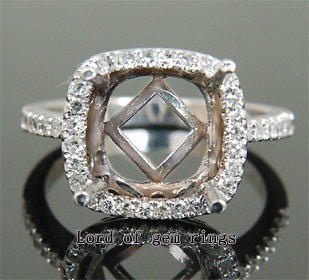 Diamond Engagement Semi Mount Ring 14K White Gold Setting Cushion 10mm - Lord of Gem Rings