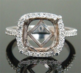 Diamond Engagement Semi Mount Ring 14K White Gold Setting Cushion 10mm