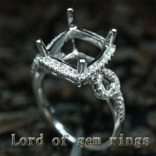 Diamond Engagement Semi Mount Ring 14K White Gold Setting Cushion 10mm - Lord of Gem Rings