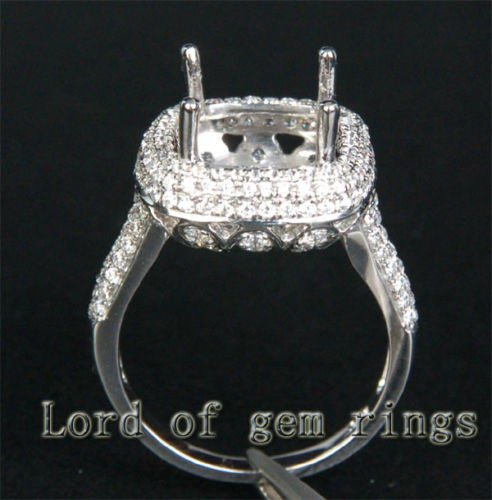 Diamond Engagement Semi Mount Ring 14K White Gold Setting Cushion 10mm - Lord of Gem Rings