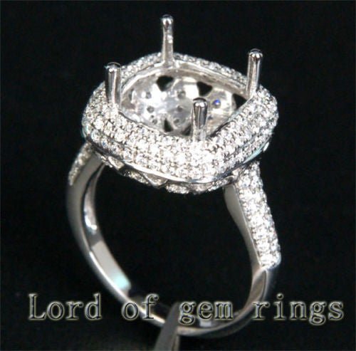 Diamond Engagement Semi Mount Ring 14K White Gold Setting Cushion 10mm - Lord of Gem Rings