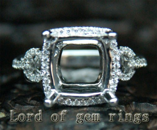 Diamond Engagement Semi Mount Ring 14K White Gold Setting Cushion 10mm - Lord of Gem Rings
