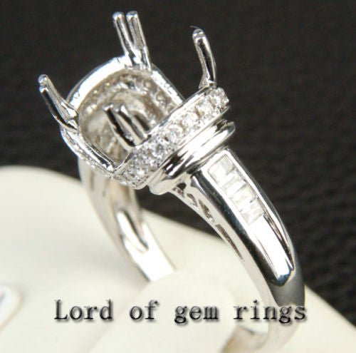 Diamond Engagement Semi Mount Ring 14K White Gold Setting Cushion 10mm Channel - Lord of Gem Rings