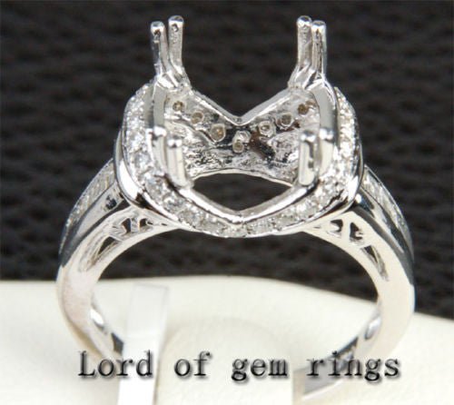 Diamond Engagement Semi Mount Ring 14K White Gold Setting Cushion 10mm Channel