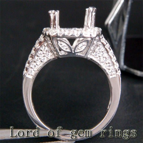Diamond Engagement Semi Mount Ring 14K White Gold Setting Cushion 10x12mm - Lord of Gem Rings