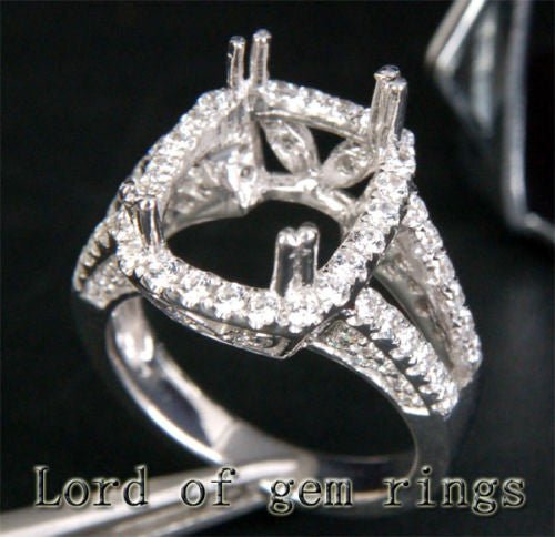 Diamond Engagement Semi Mount Ring 14K White Gold Setting Cushion 10x12mm - Lord of Gem Rings