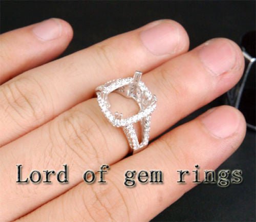 Diamond Engagement Semi Mount Ring 14K White Gold Setting Cushion 10x12mm - Lord of Gem Rings