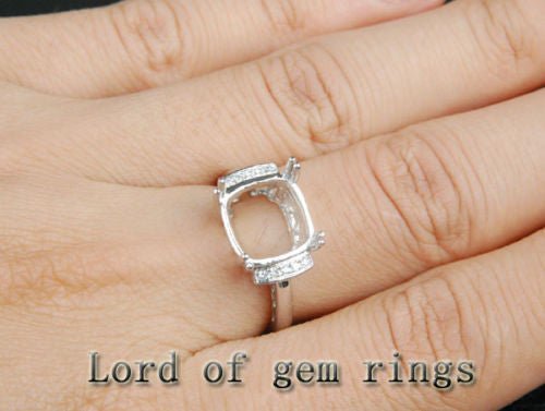 Diamond Engagement Semi Mount Ring 14K White Gold Setting Cushion 11mm - Lord of Gem Rings