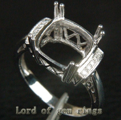 Diamond Engagement Semi Mount Ring 14K White Gold Setting Cushion 11mm