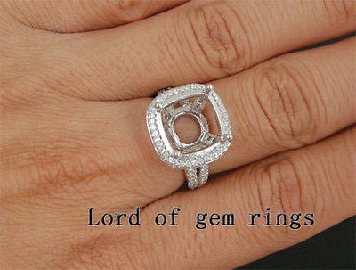 Diamond Engagement Semi Mount Ring 14K White Gold Setting Cushion 12mm - Lord of Gem Rings