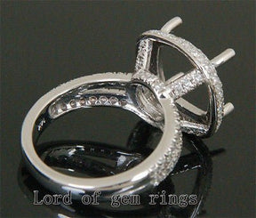 Diamond Engagement Semi Mount Ring 14K White Gold Setting Cushion 12mm - Lord of Gem Rings