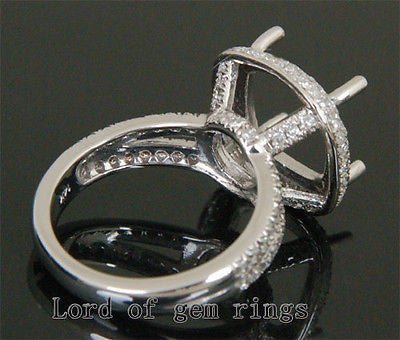 Diamond Engagement Semi Mount Ring 14K White Gold Setting Cushion 12mm - Lord of Gem Rings