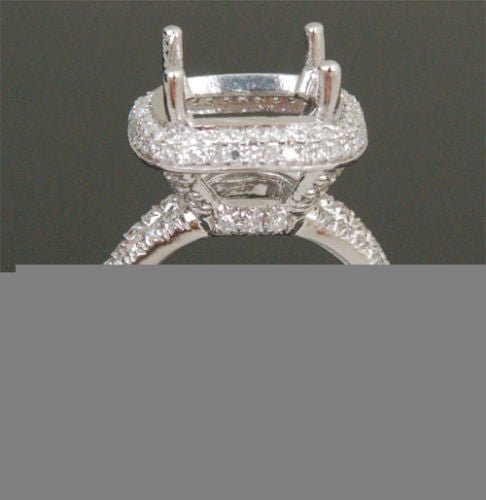 Diamond Engagement Semi Mount Ring 14K White Gold Setting Cushion 12mm - Lord of Gem Rings