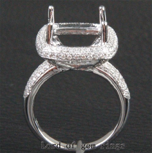 Diamond Engagement Semi Mount Ring 14K White Gold Setting Cushion 12mm