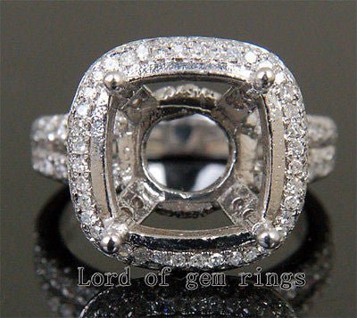 Diamond Engagement Semi Mount Ring 14K White Gold Setting Cushion 12mm - Lord of Gem Rings