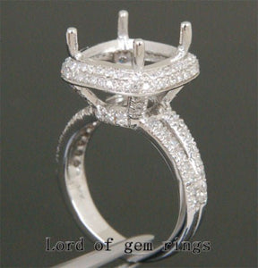 Diamond Engagement Semi Mount Ring 14K White Gold Setting Cushion 12mm - Lord of Gem Rings