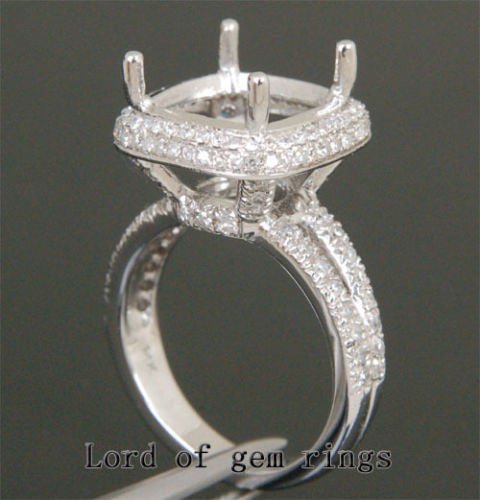 Diamond Engagement Semi Mount Ring 14K White Gold Setting Cushion 12mm