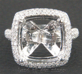 Diamond Engagement Semi Mount Ring 14K White Gold Setting Cushion 12mm - Lord of Gem Rings