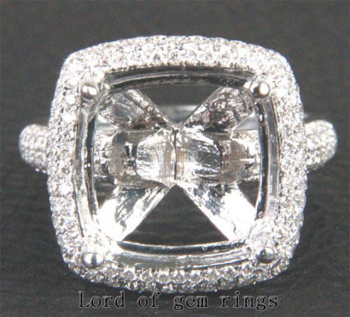 Diamond Engagement Semi Mount Ring 14K White Gold Setting Cushion 12mm - Lord of Gem Rings