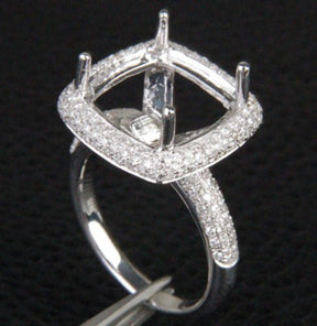 Diamond Engagement Semi Mount Ring 14K White Gold Setting Cushion 12mm - Lord of Gem Rings