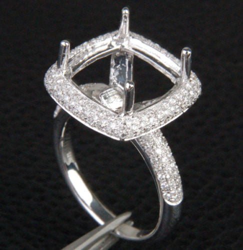 Diamond Engagement Semi Mount Ring 14K White Gold Setting Cushion 12mm - Lord of Gem Rings