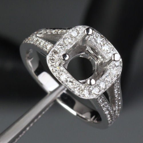 Diamond Engagement Semi Mount Ring 14K White Gold Setting Cushion 6.5mm - Lord of Gem Rings
