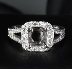 Diamond Engagement Semi Mount Ring 14K White Gold Setting Cushion 6.5mm - Lord of Gem Rings