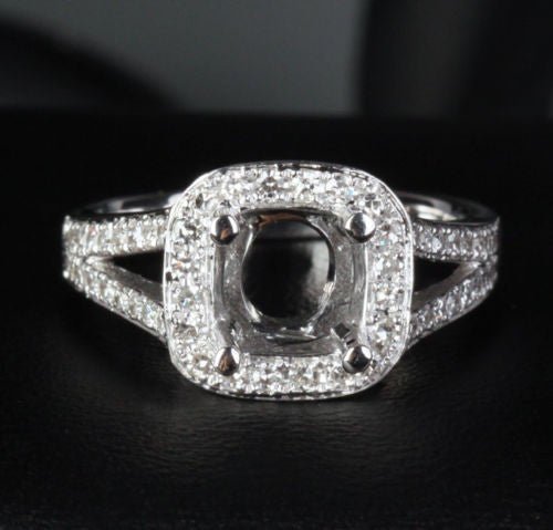 Diamond Engagement Semi Mount Ring 14K White Gold Setting Cushion 6.5mm