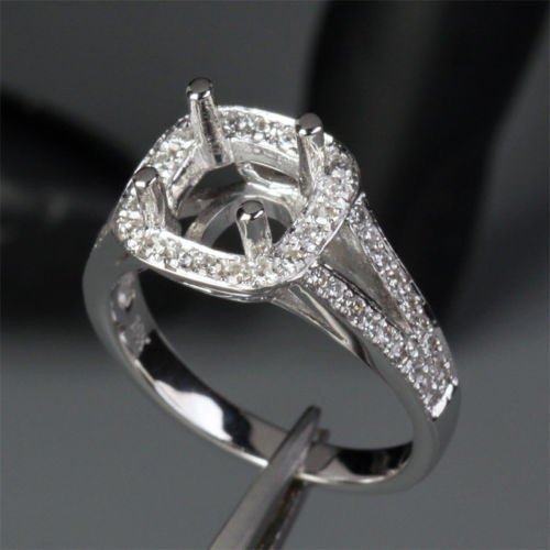 Diamond Engagement Semi Mount Ring 14K White Gold Setting Cushion 6.5mm - Lord of Gem Rings