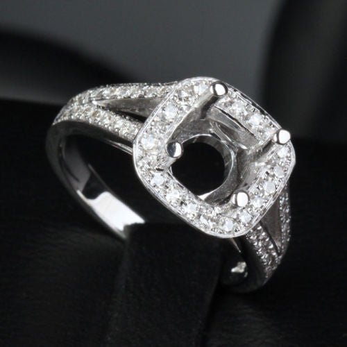Diamond Engagement Semi Mount Ring 14K White Gold Setting Cushion 6.5mm - Lord of Gem Rings