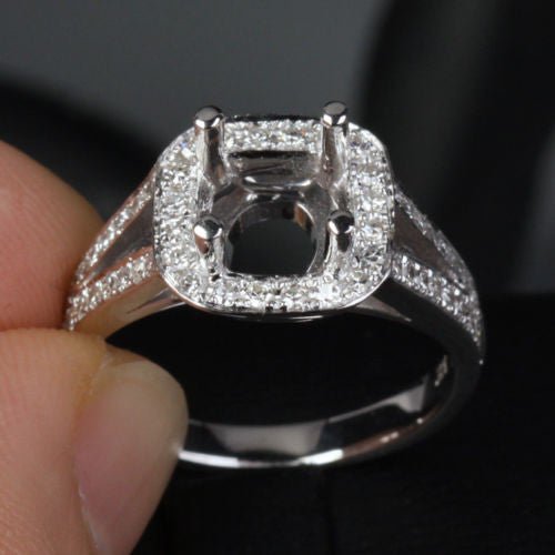 Diamond Engagement Semi Mount Ring 14K White Gold Setting Cushion 6.5mm - Lord of Gem Rings