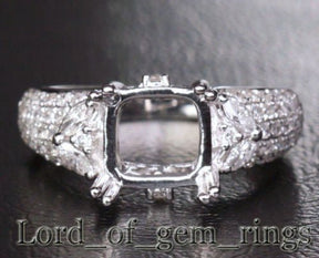 Diamond Engagement Semi Mount Ring 14K White Gold Setting Cushion 7.5-8mm - Lord of Gem Rings