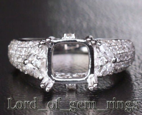 Diamond Engagement Semi Mount Ring 14K White Gold Setting Cushion 7.5-8mm