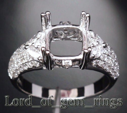 Diamond Engagement Semi Mount Ring 14K White Gold Setting Cushion 7.5-8mm - Lord of Gem Rings