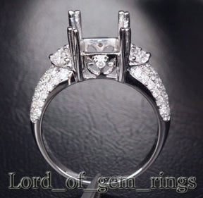 Diamond Engagement Semi Mount Ring 14K White Gold Setting Cushion 7.5-8mm - Lord of Gem Rings