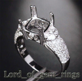 Diamond Engagement Semi Mount Ring 14K White Gold Setting Cushion 7.5-8mm - Lord of Gem Rings