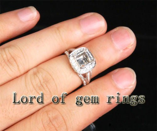 Diamond Engagement Semi Mount Ring 14K White Gold Setting Cushion 7.5mm - Lord of Gem Rings
