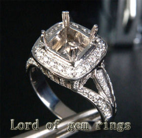Diamond Engagement Semi Mount Ring 14K White Gold Setting Cushion 7.5mm - Lord of Gem Rings