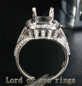 Diamond Engagement Semi Mount Ring 14K White Gold Setting Cushion 7.5mm - Lord of Gem Rings