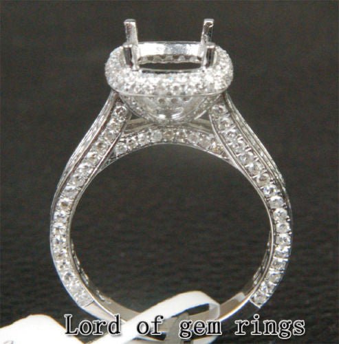 Diamond Engagement Semi Mount Ring 14K White Gold Setting Cushion 7mm