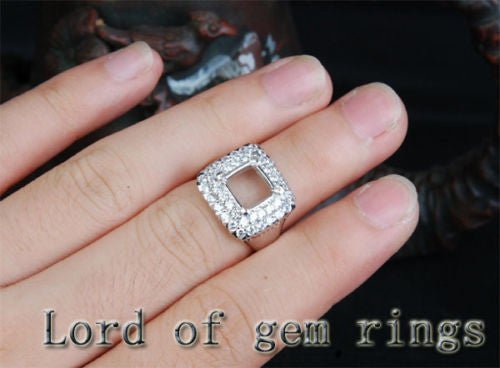 Diamond Engagement Semi Mount Ring 14K White Gold Setting Cushion 8mm - Lord of Gem Rings