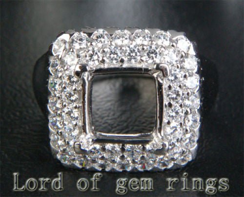 Diamond Engagement Semi Mount Ring 14K White Gold Setting Cushion 8mm - Lord of Gem Rings
