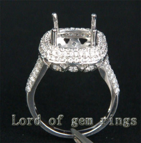 Diamond Engagement Semi Mount Ring 14K White Gold Setting Cushion 8mm - Lord of Gem Rings