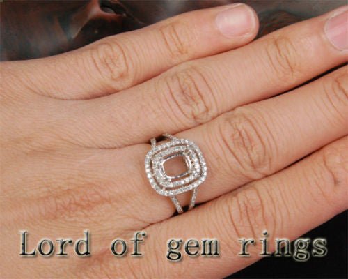 Diamond Engagement Semi Mount Ring 14K White Gold Setting Cushion 8X10mm - Lord of Gem Rings