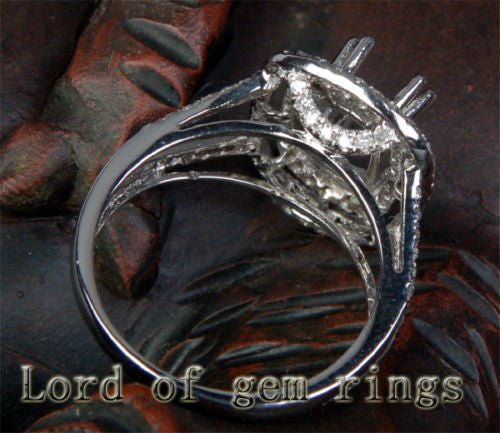 Diamond Engagement Semi Mount Ring 14K White Gold Setting Cushion 8X10mm - Lord of Gem Rings